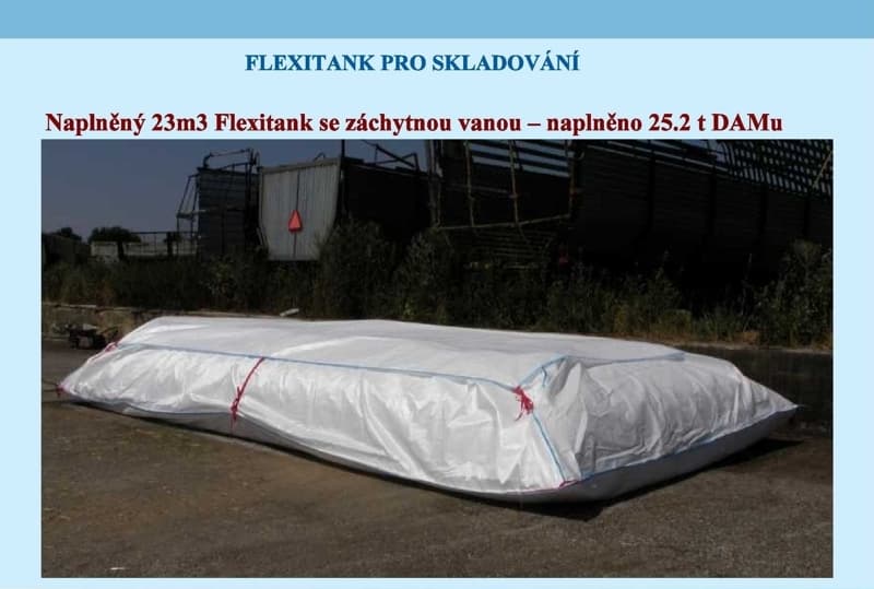 Flexitank naplněný se záchytnou vanou